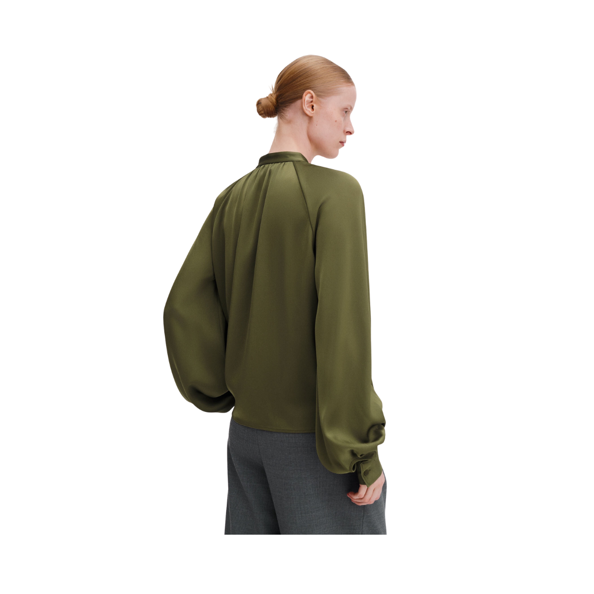 Stand Collar Blouse - Laurel Green