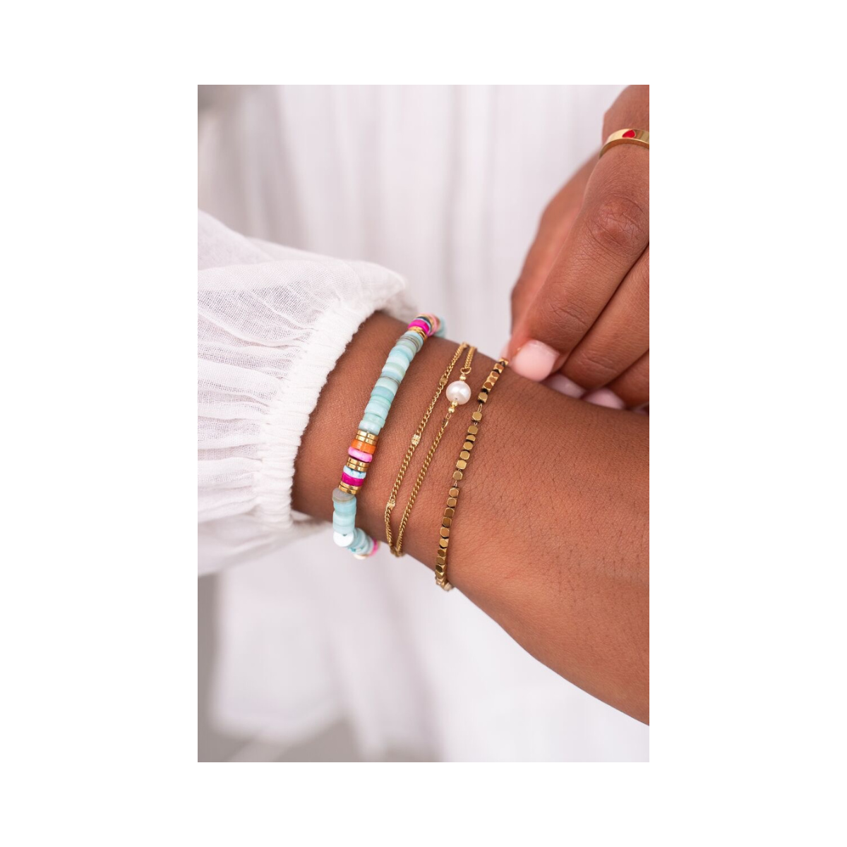 Bracelet 2 chains with pearl - 1200 Gold