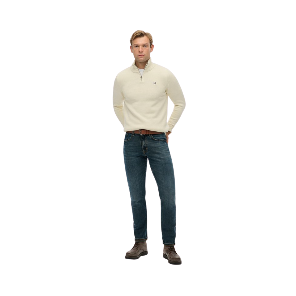 Cotton Half Zip Knit - Cream