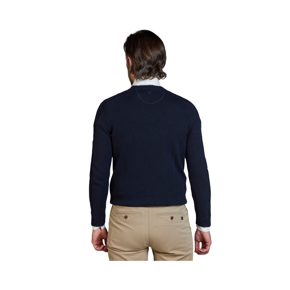 Crew Neck Cable Knit - Navy