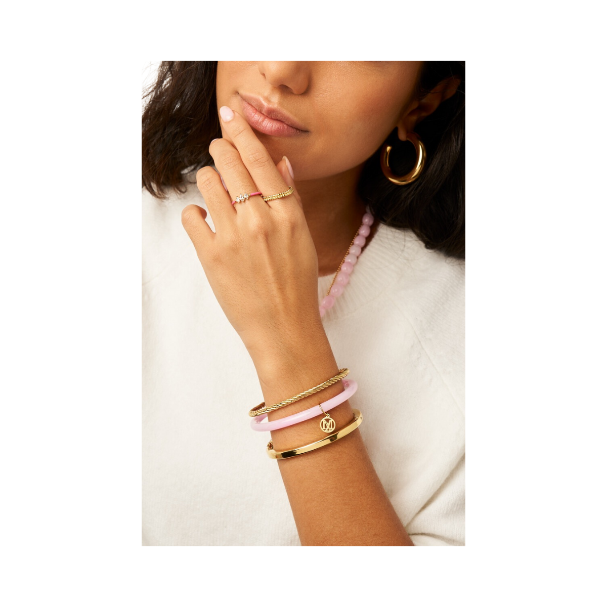 Bangle Set Thin Pink - Gold