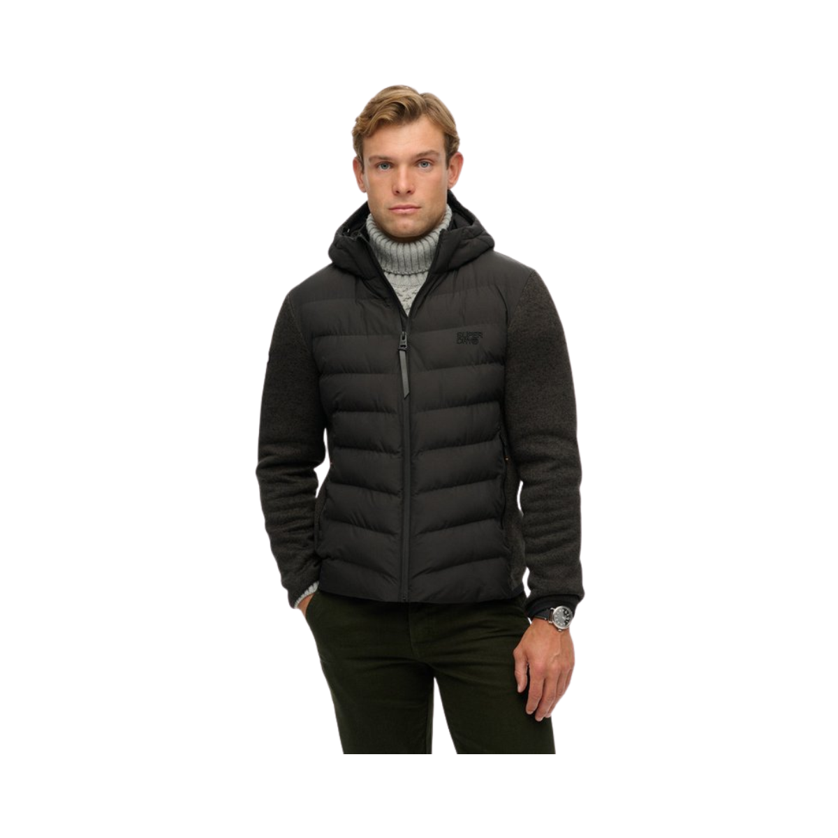 Hooded Storm Knit Hybrid Jacket - AZB Black Marl