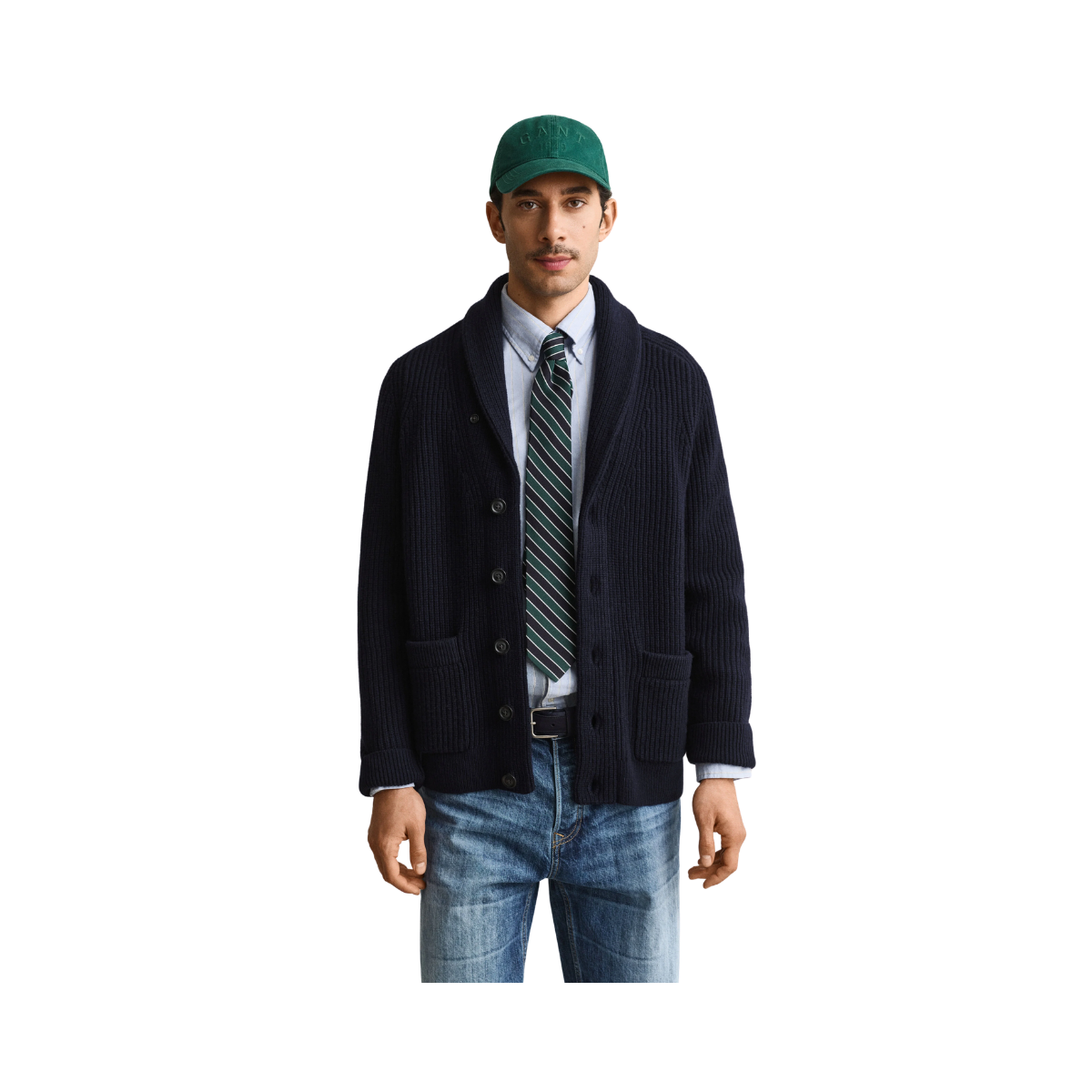 Ribbed Wool Blend Shawl Cardigan - Evening Blue