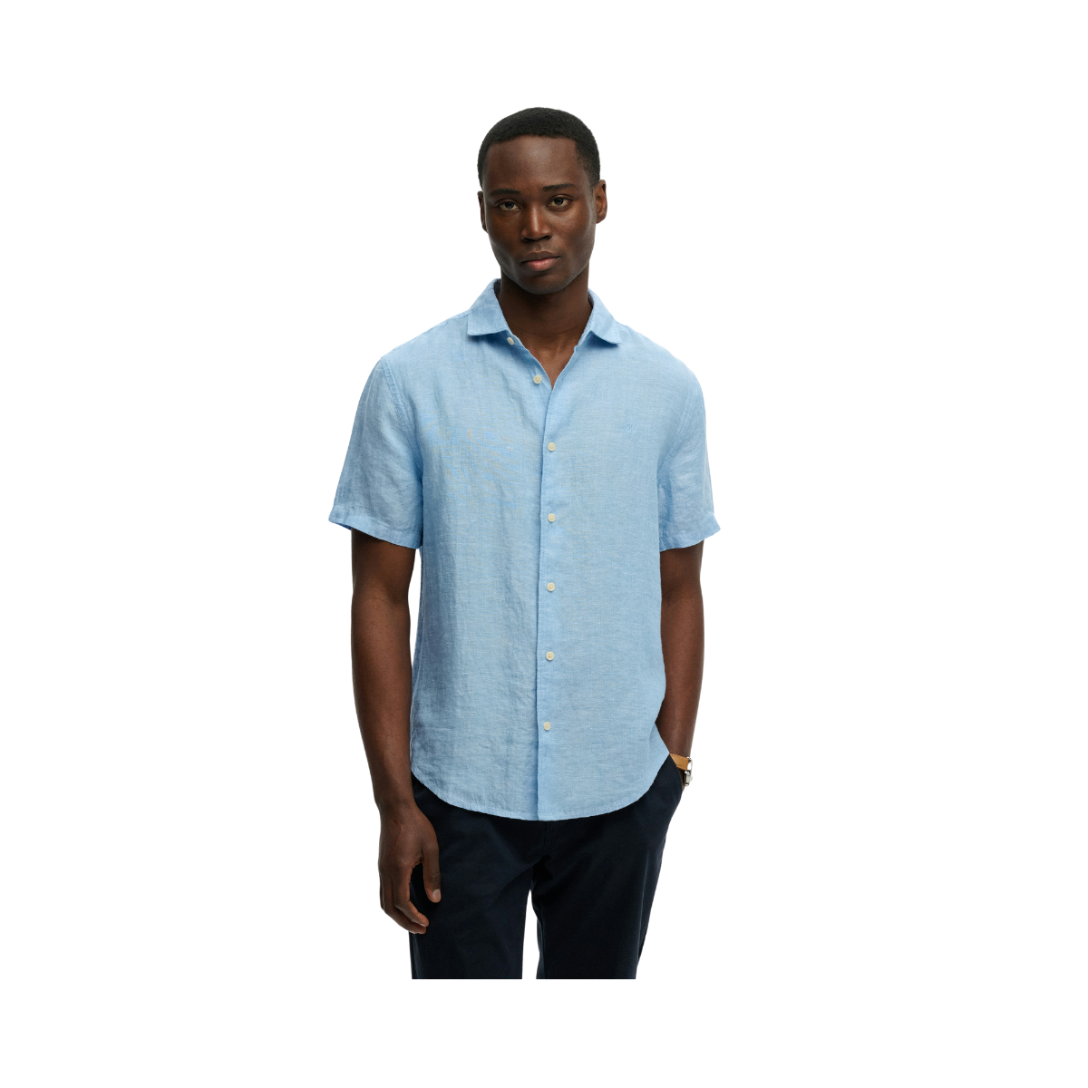 Riviera S/S Linen Shirt - Sky Blue Chamb