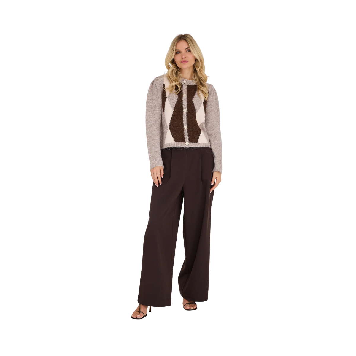 Alisa Knit Cardigan - Brown/White