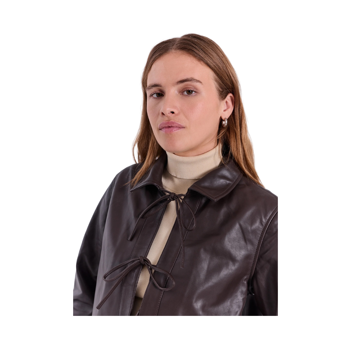 Monica String Leather Shirt - Dark Brown