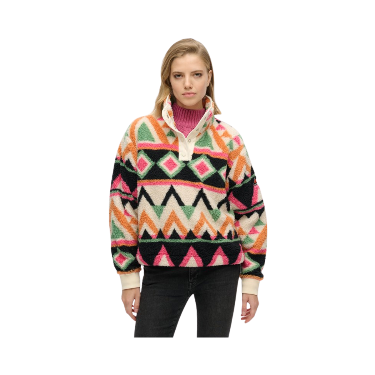 Super Soft Printed Half Zip - F9S Cream Terry Print