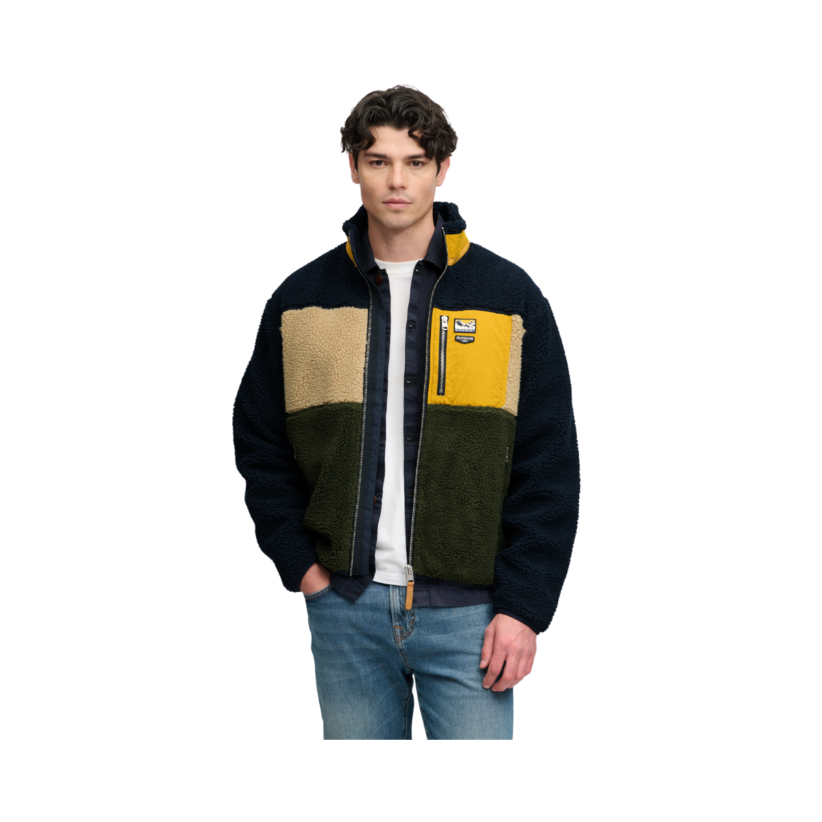 Colour Block Retro Zip Fleece - Eclipse Navy Mix