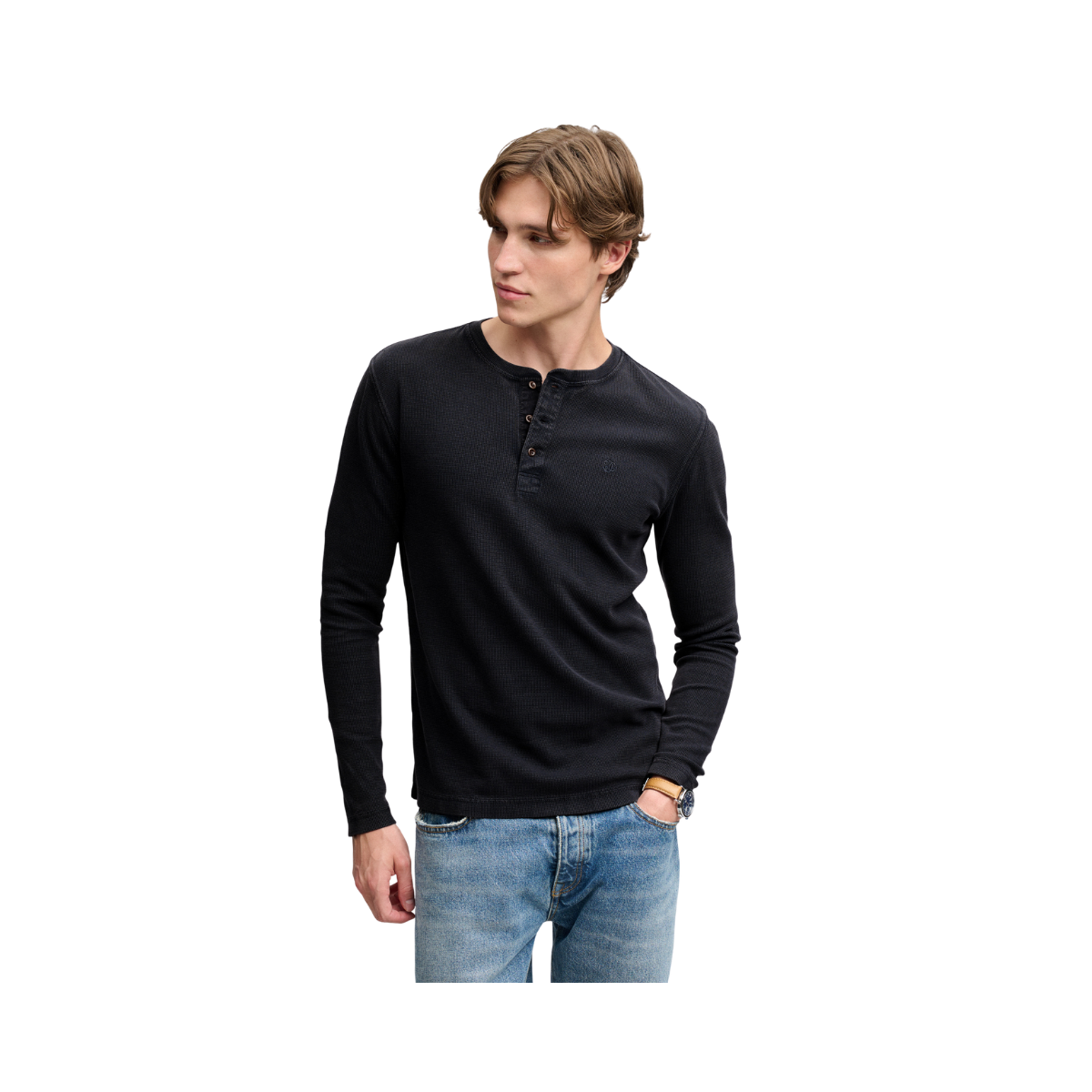 Waffle Long Sleeve Henley Top - French Blue