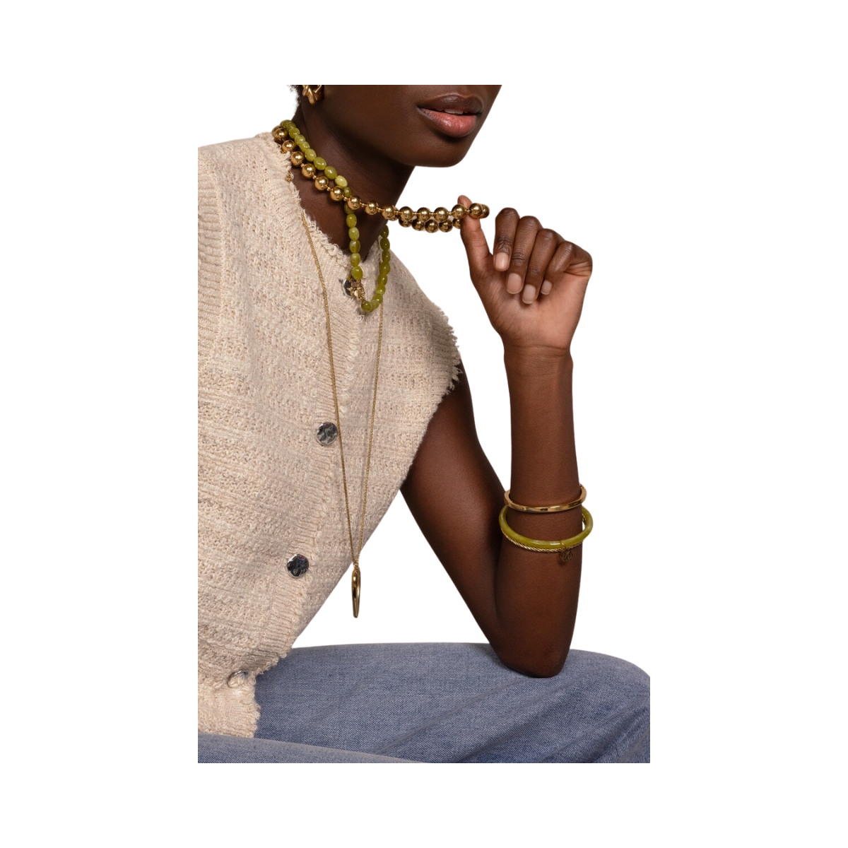 Bangle Set Thin Green - Gold