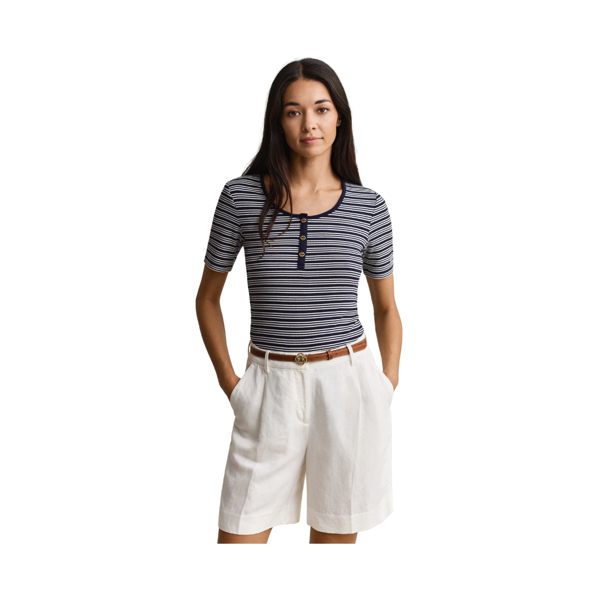 Slim Ribbed SS Henley Top - Evening Blue