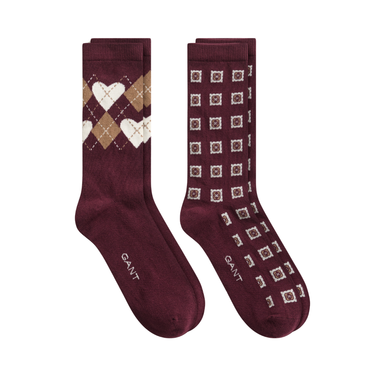 Argyle Heart 2-Pack Socks Gift Box - Darkened Wine