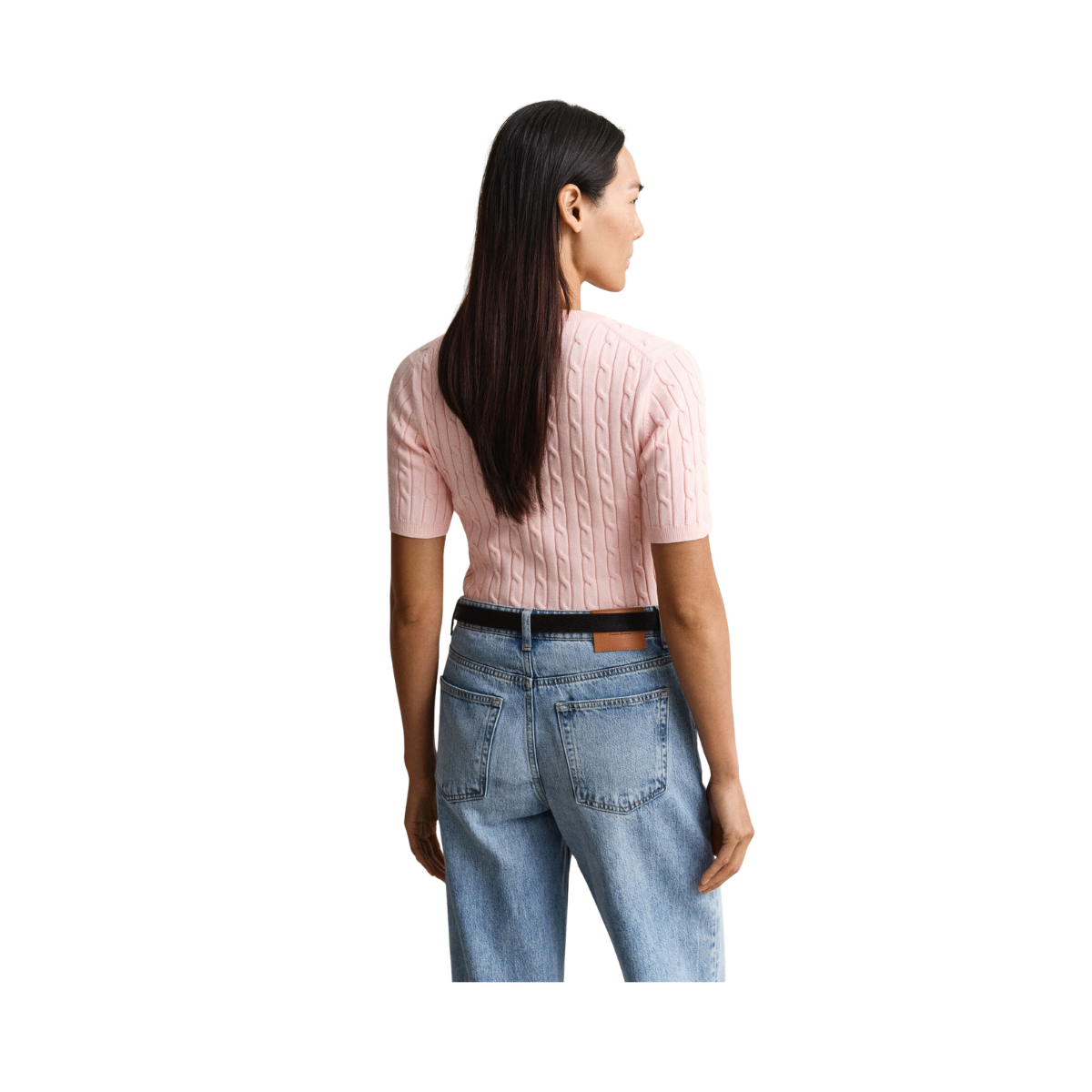 STRETCH COTTON CABLE SS C-NECK - Apricot Pink