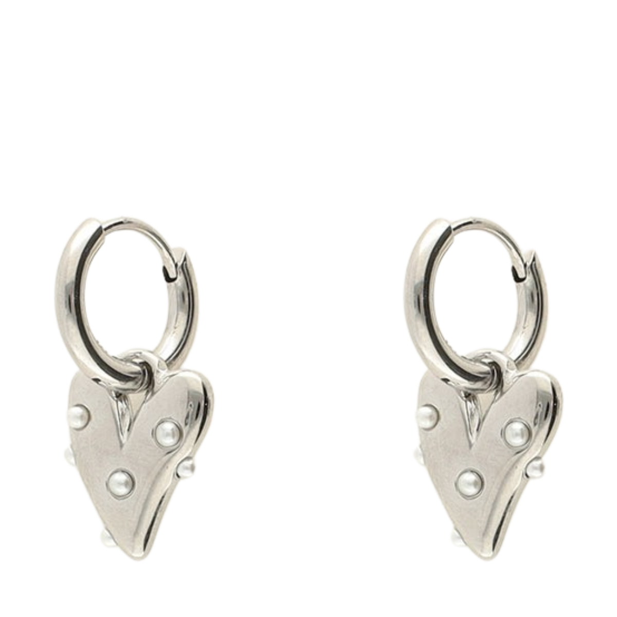 Earrings Heart With Pearls - Silver