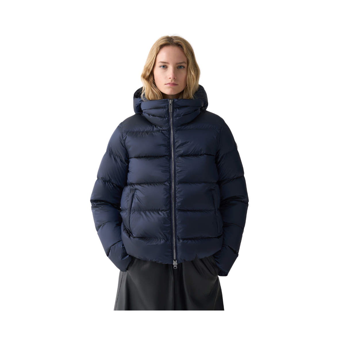 Ladies Down Jacket with Detachable Hood - 68 Navy Blue