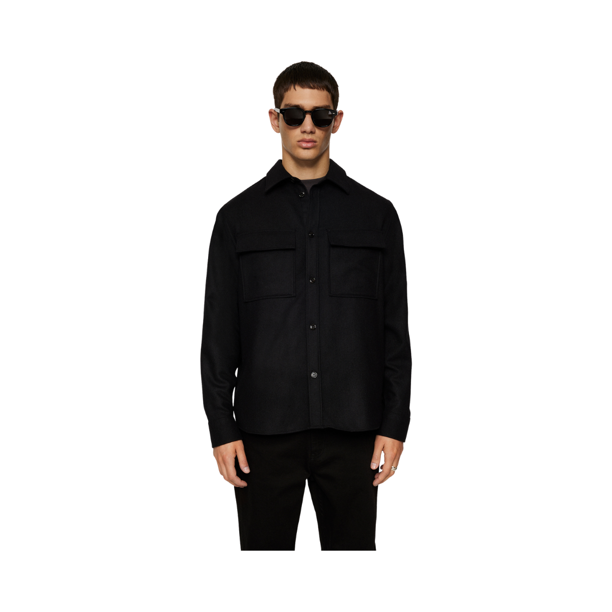 Flat Wool Overshirt - Black