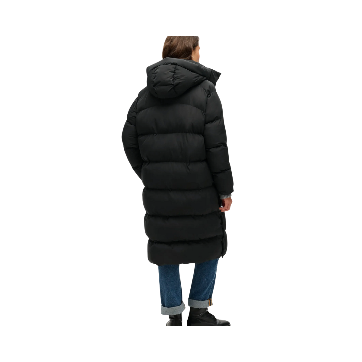 Longline Hooded Puffer Jacket - Black
