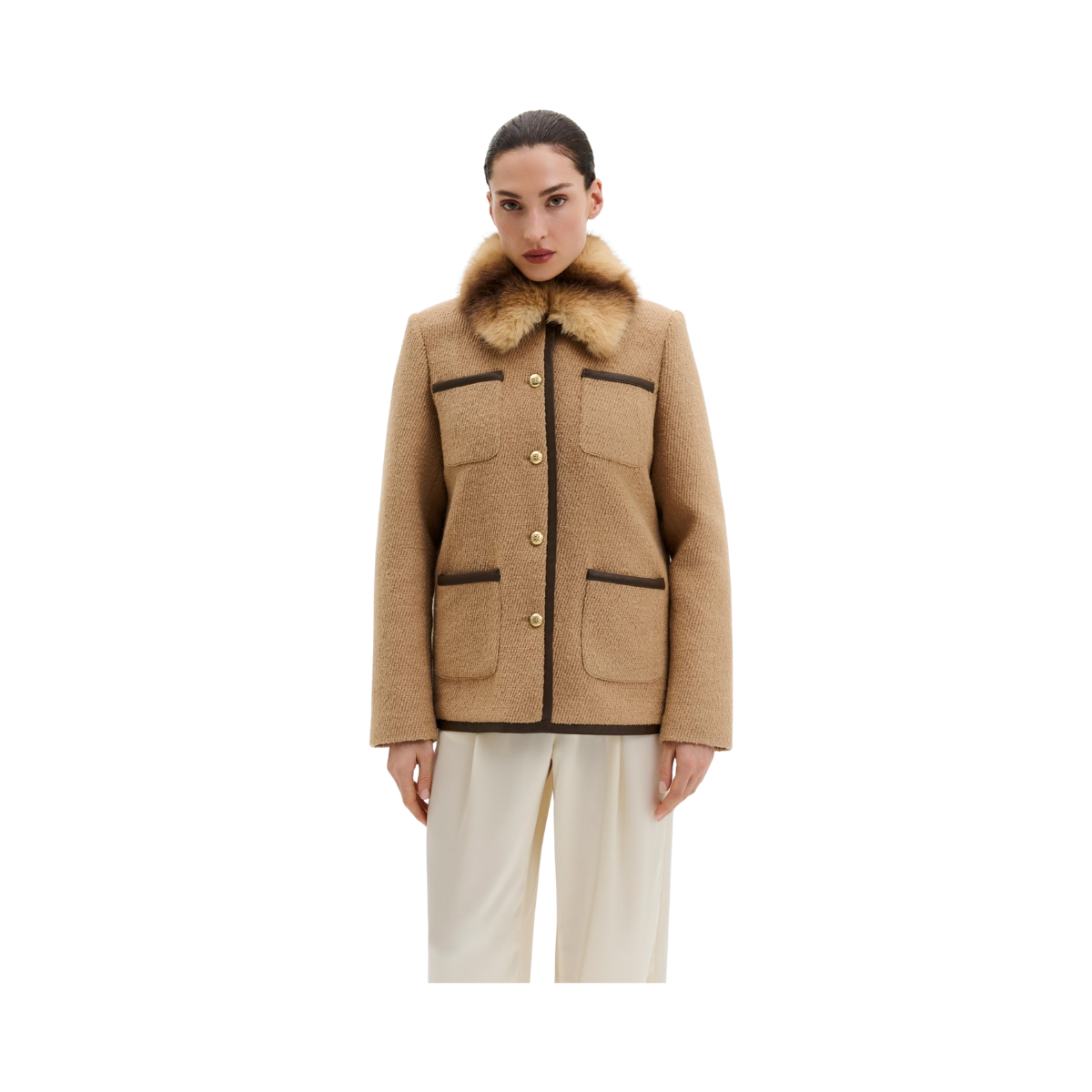Taylor Faux Fur Trim Jacket - Camel