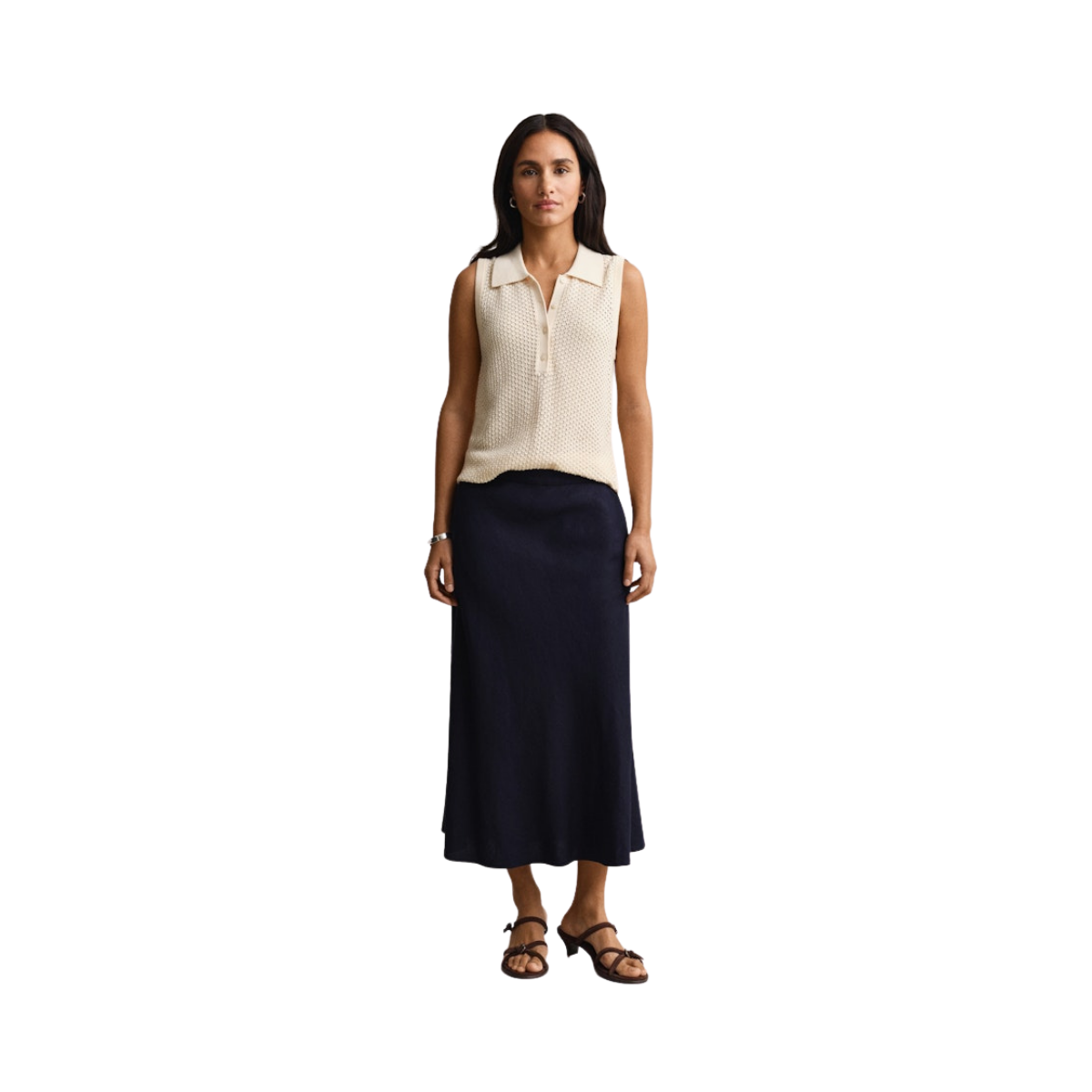 Flared Linen Blend Skirt - Evening Blue