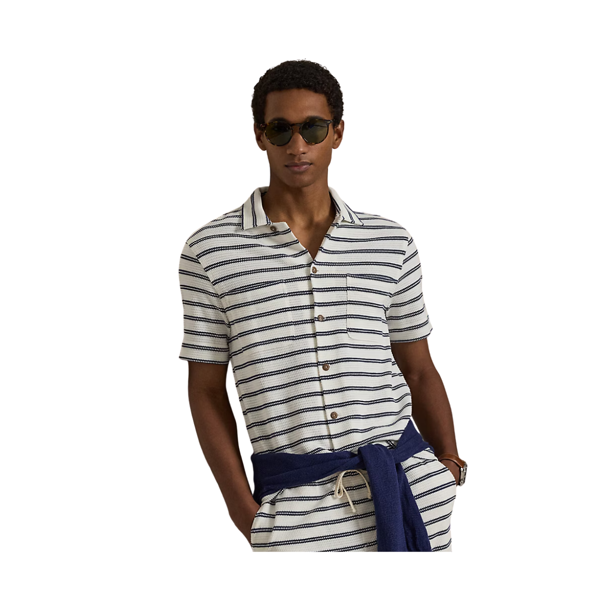 Knit Sport Shirt - Pale Cream/Newport Navy