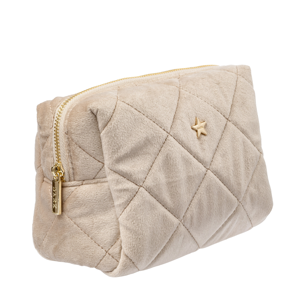 Velvet Square Quilted Make-Up Pouch Large - Dark Sand