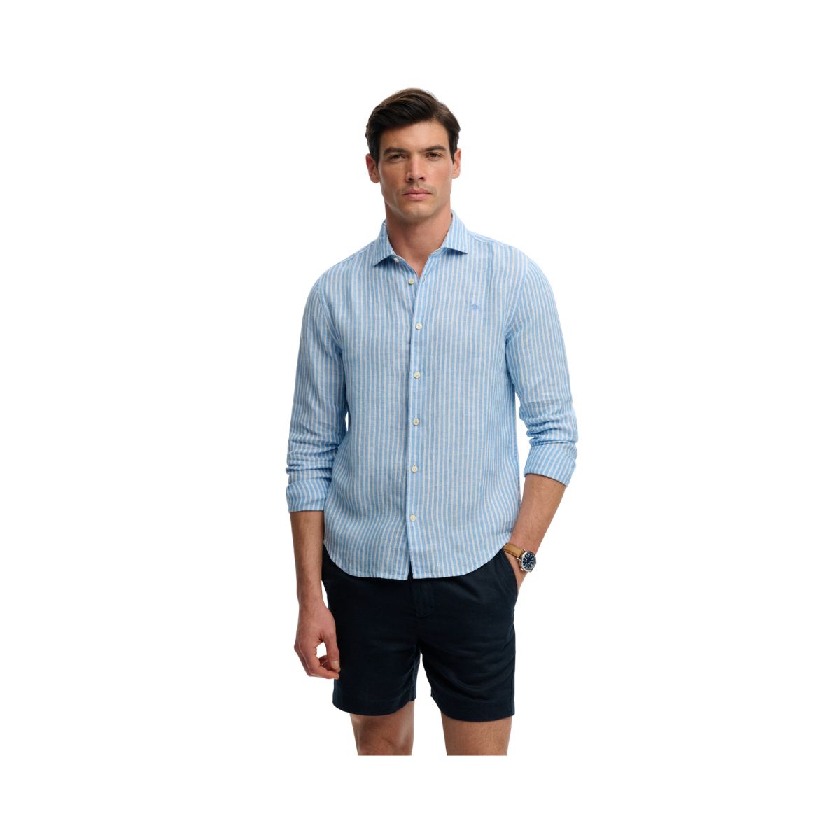 Riviera L/S Linen Shirt - Classic Blue Stripe