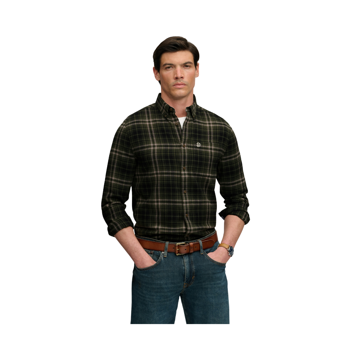 L/S Cotton Lumberjack Shirt - Frontier Check Olive Green