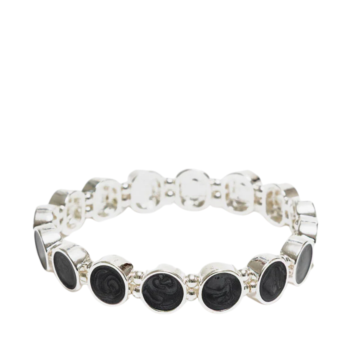 Ava Petite Pearl Elastic Bracelet - Silver W Pearl Black