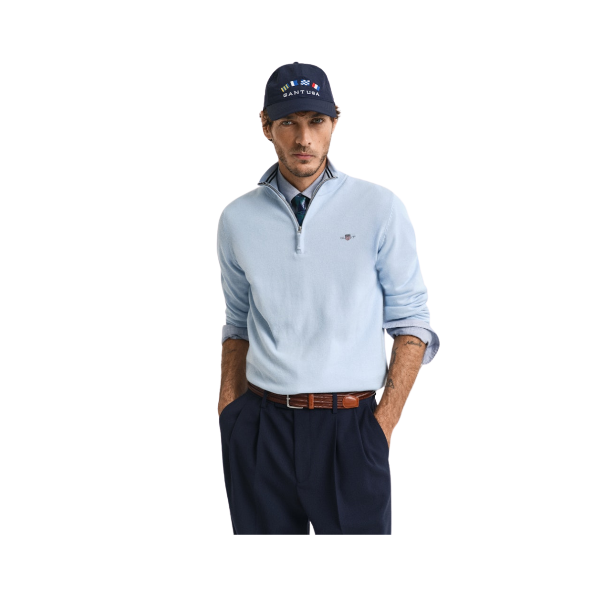 CLASSIC COTTON HALF ZIP - Fresh Blue