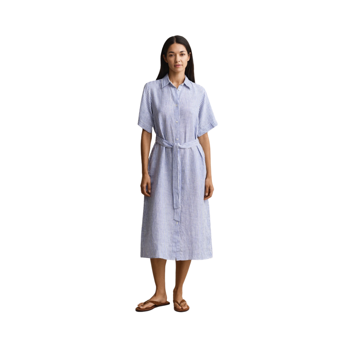 Striped Linen SS Shirt Dress - 417 Royal Blue