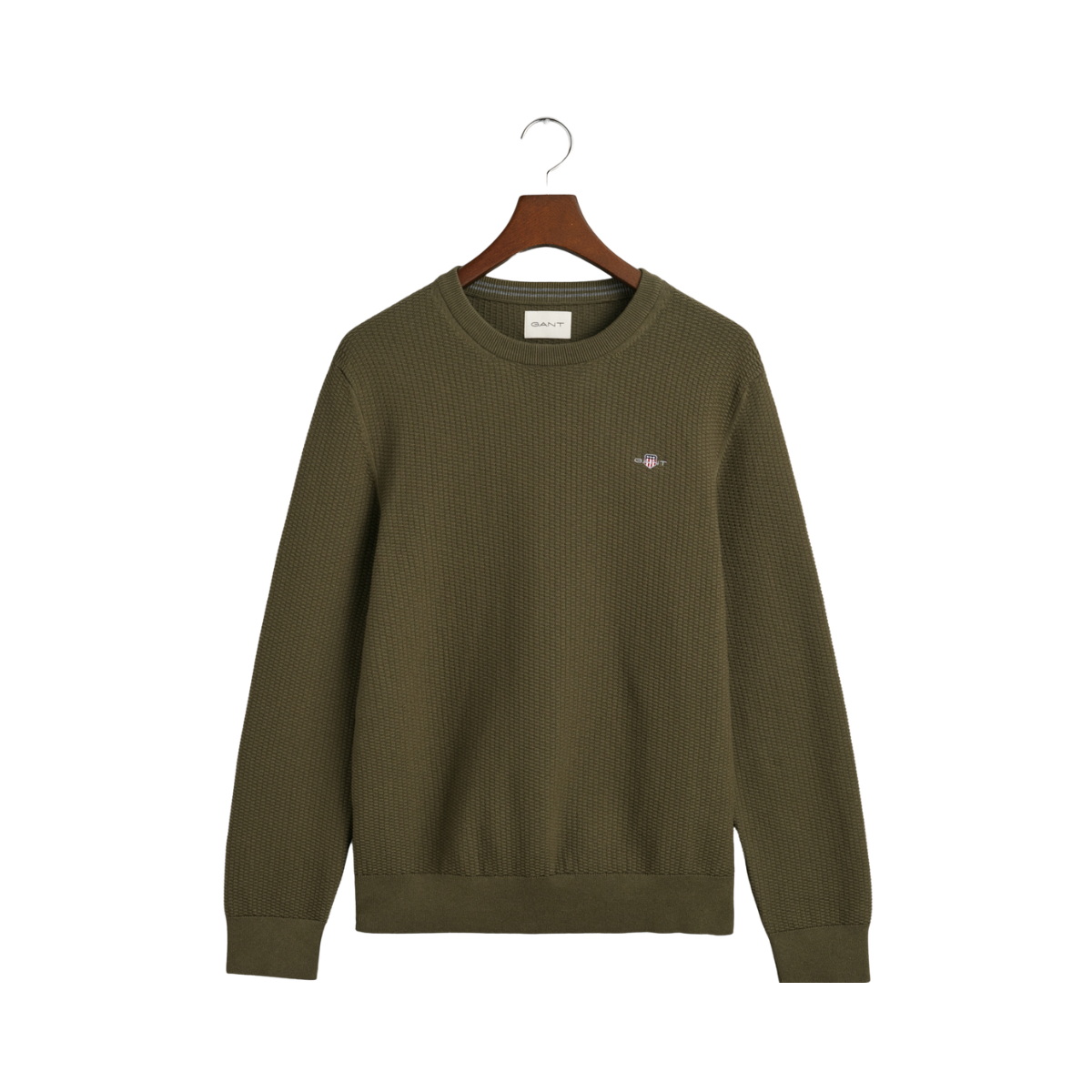 Micro Textured Cotton Crew Neck Sweater - Green