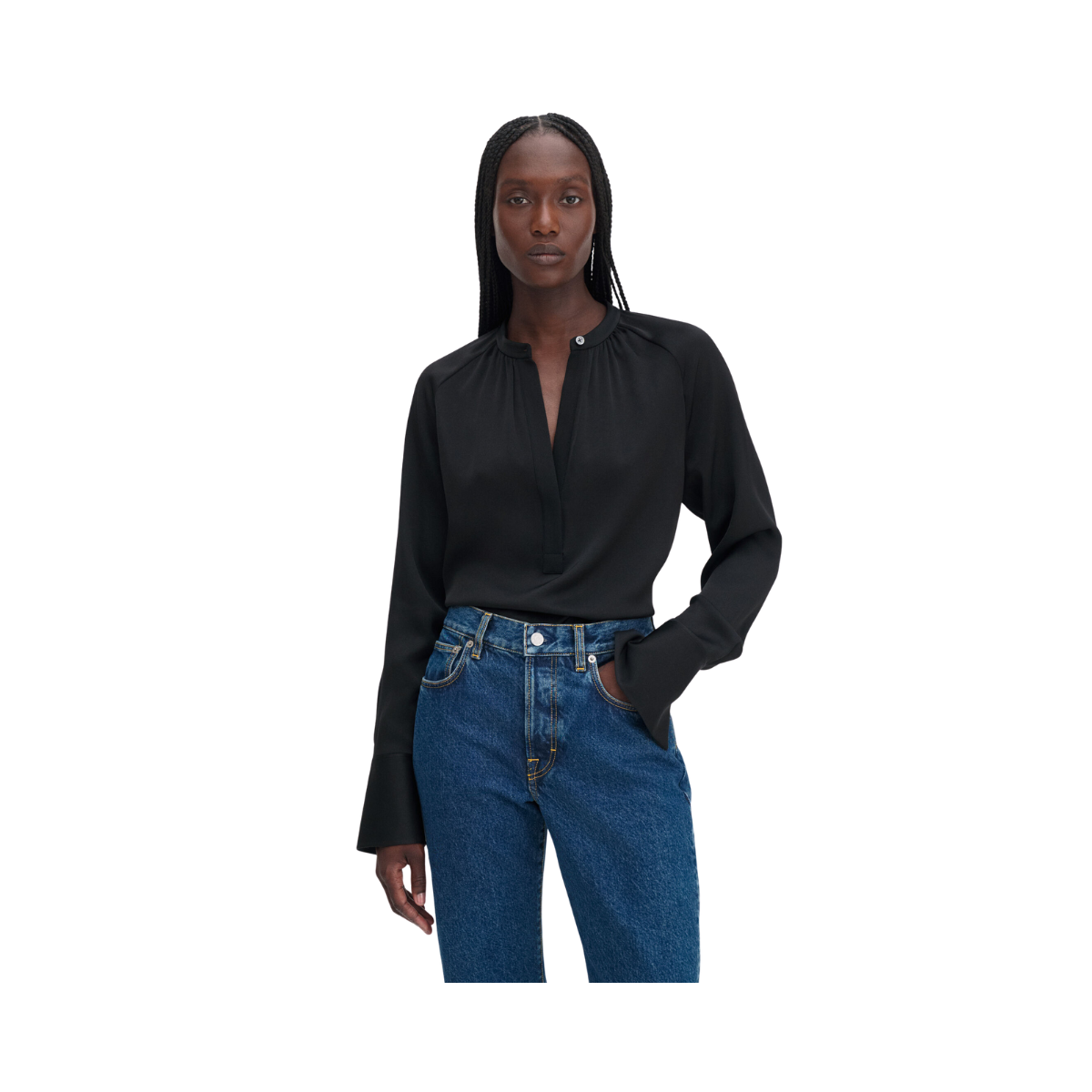 Gathered Raglan Blouse - Black