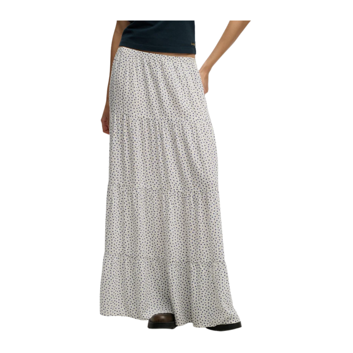 Woven Tiered Maxi Skirt - K7Q Off White Ditsy Hearts