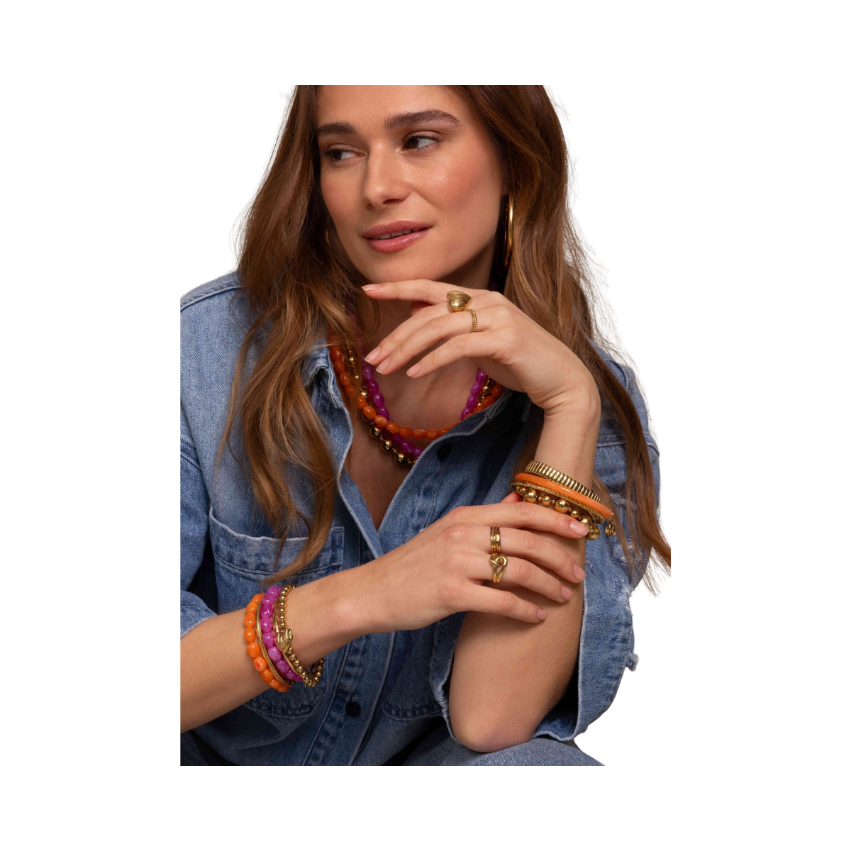 Bangle Set Thin Orange - Gold