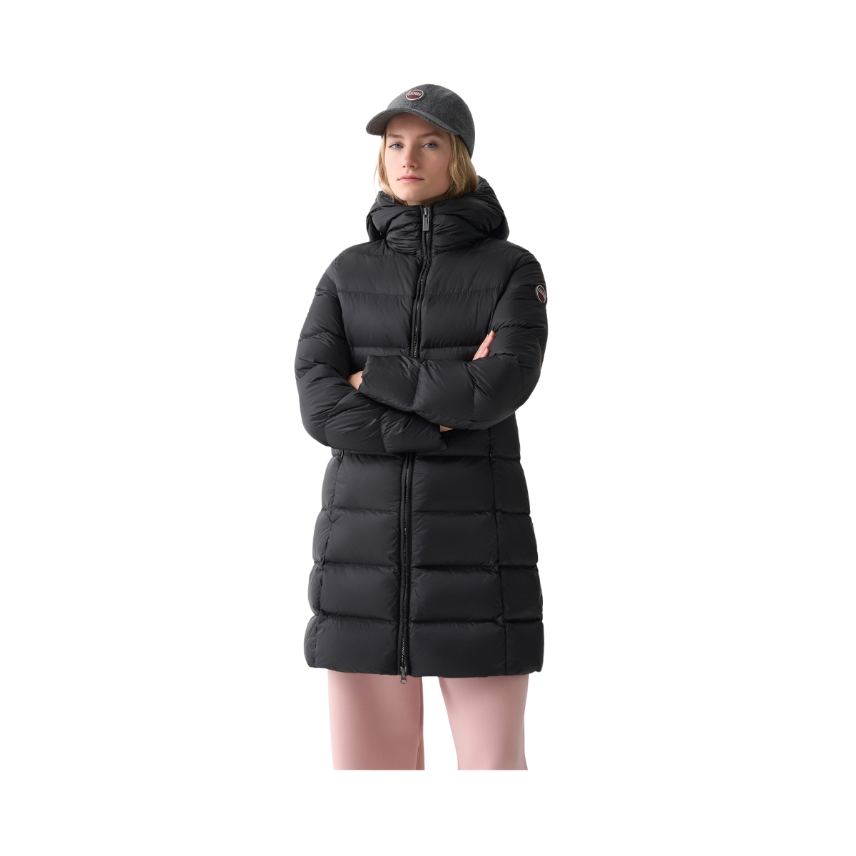 Ladies Long Down Jacket with Hood - Black