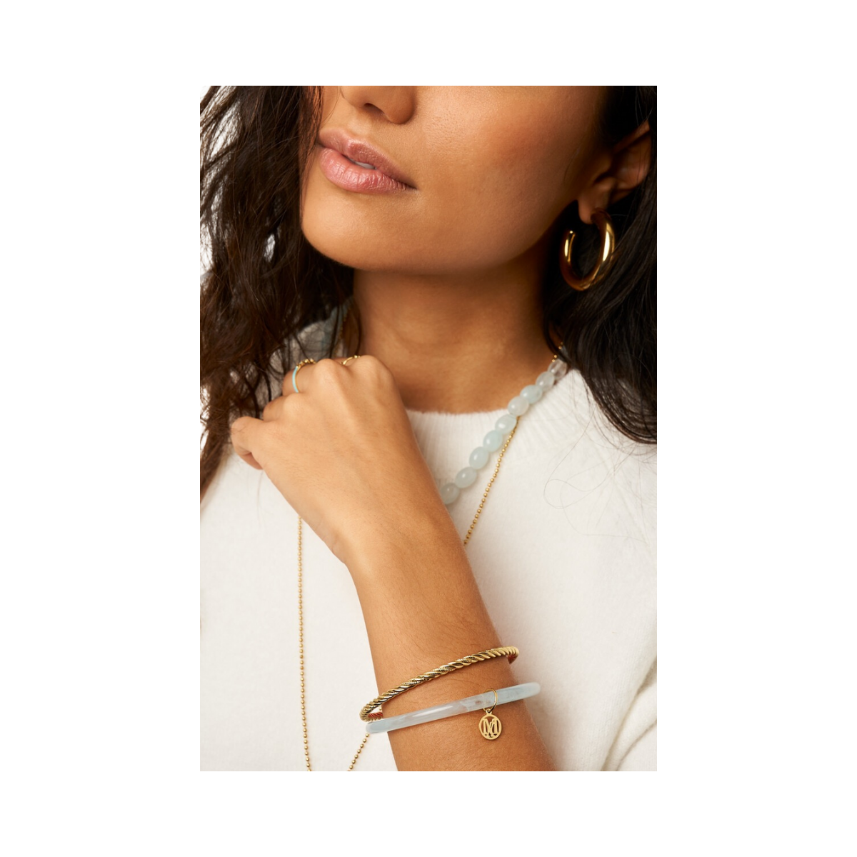 Bangle Set Thin Light Blue - Gold