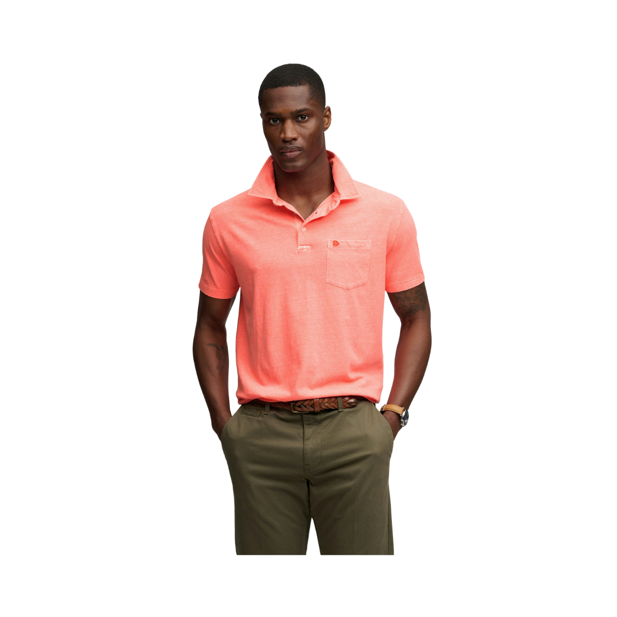 Classic Cotton Linen Polo - Neon Coral