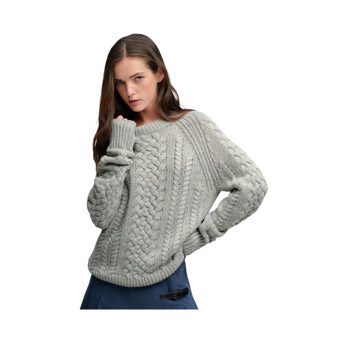 Wool Blend Mixed Stitch Jumper - 07Q Grey Marl