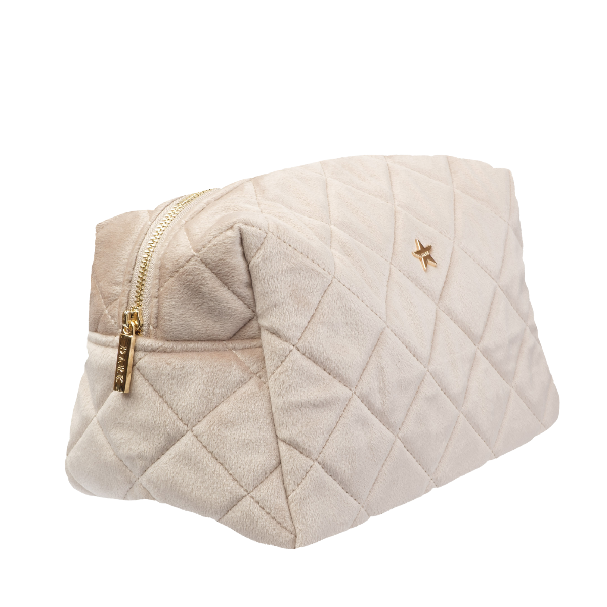 Velvet Square Quilted Make-Up Pouch Small - Dark Sand