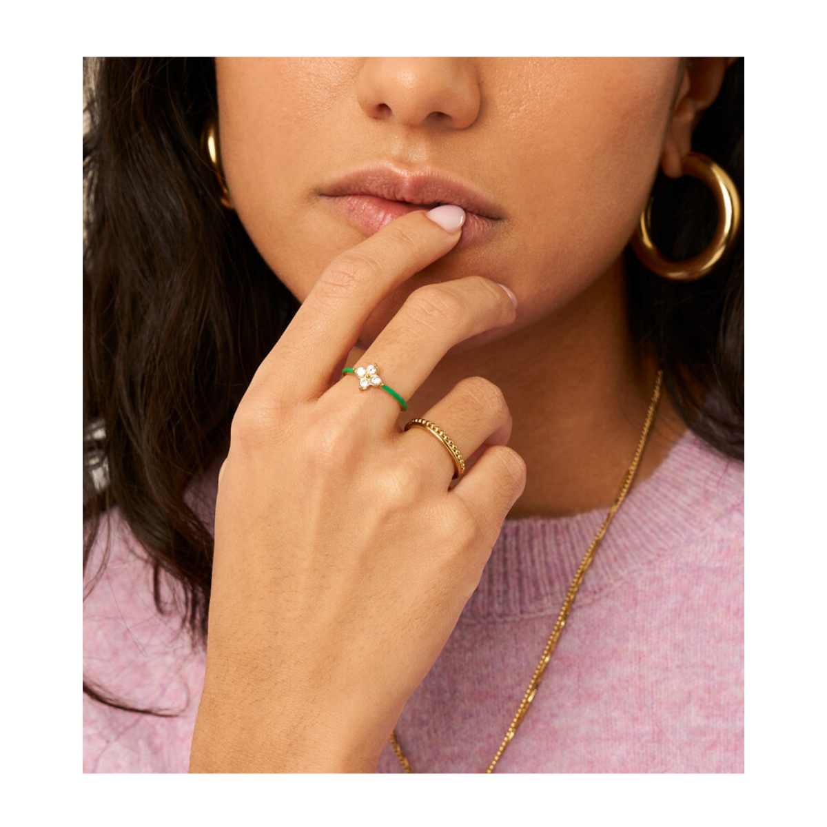 Ring Fine Green Clover Strass - 1200 Gold