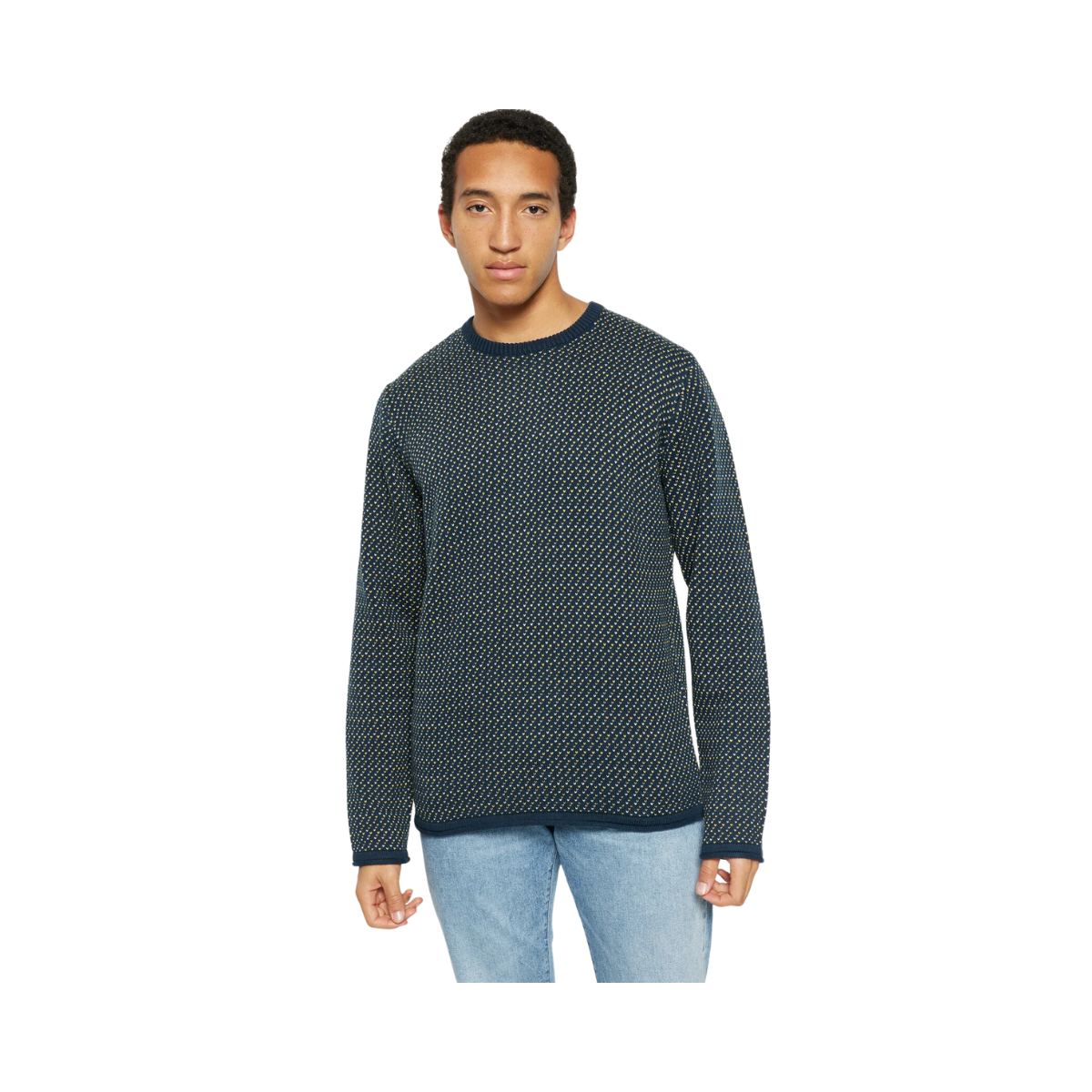 Jacquard Crew Neck Knit - Blue