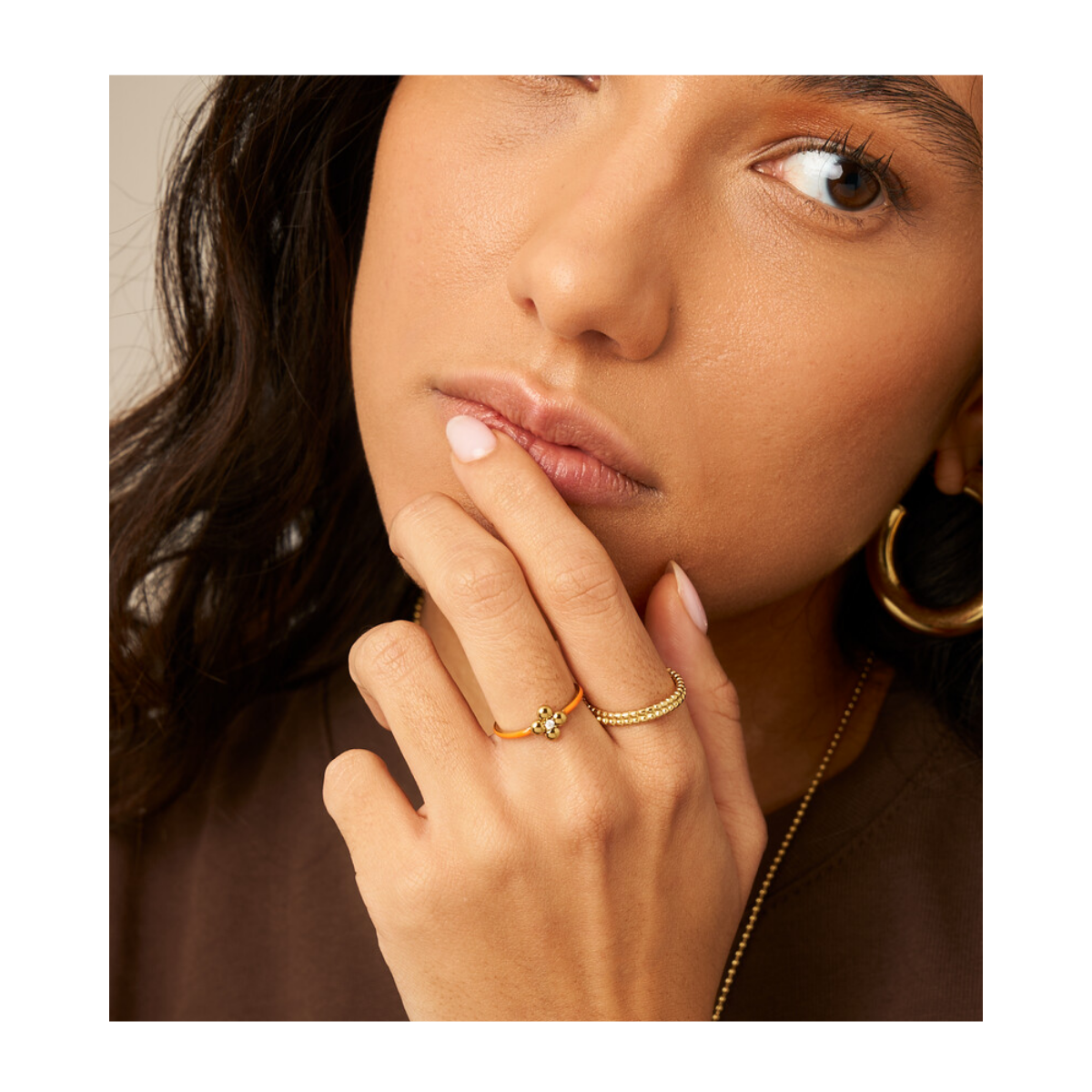 Ring Fine Orange Clover - Gold