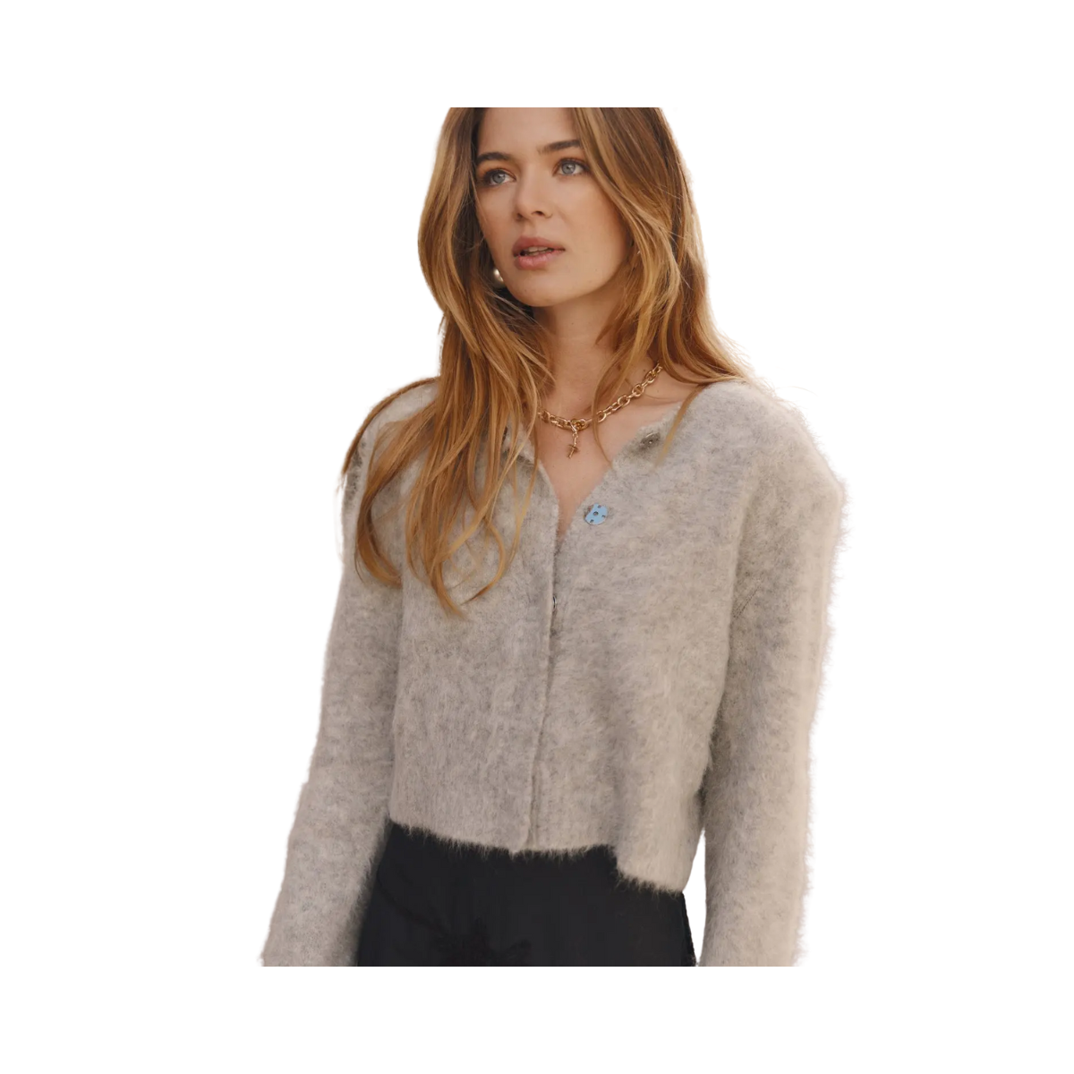 Hairy Knit Jacket - Grey Melange