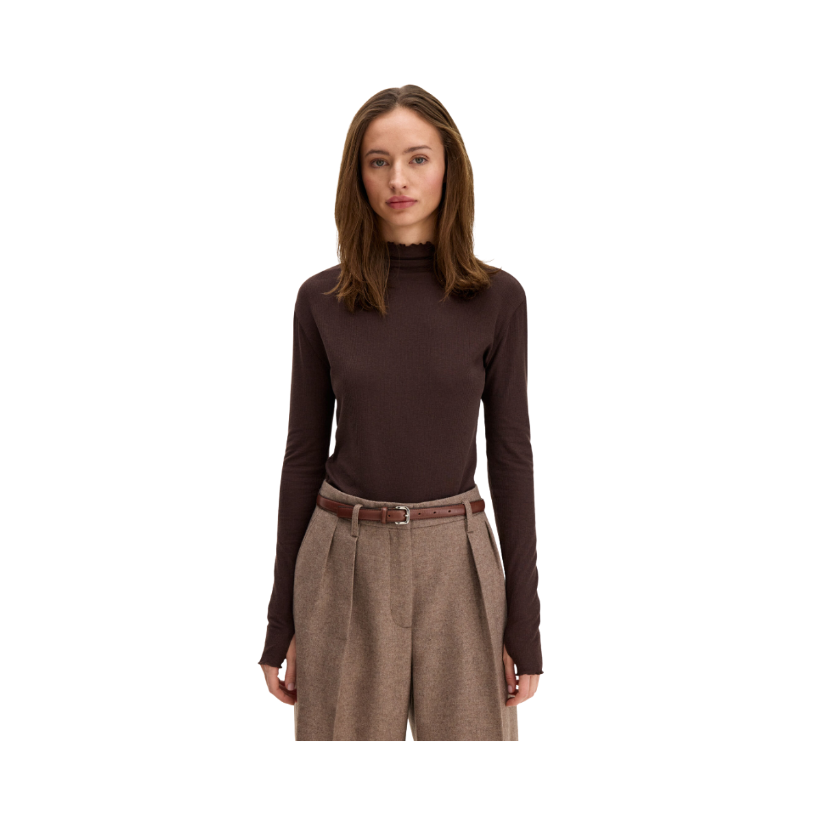 Rib Mock Neck Top - Dark Chocolate