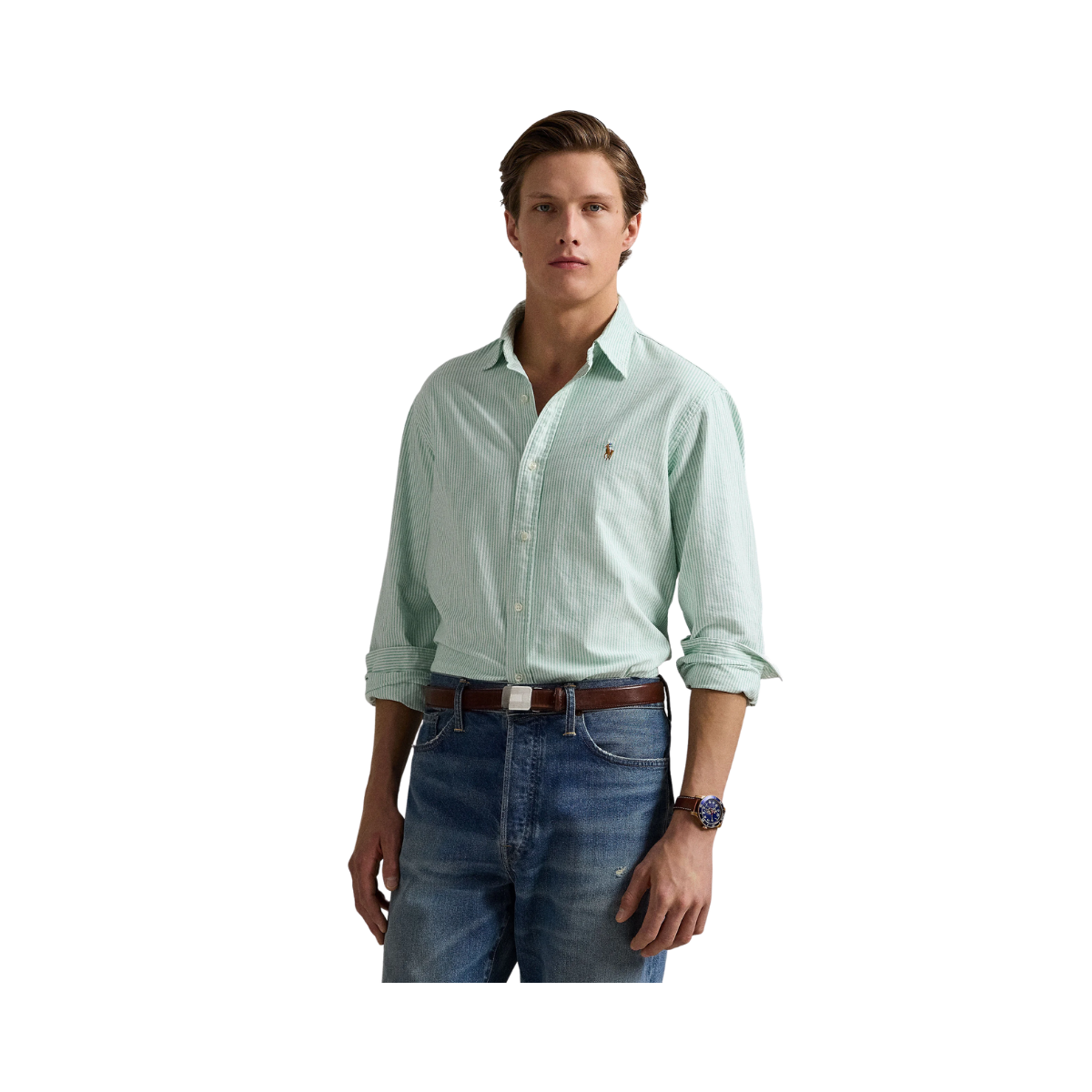 Custom Fit Striped Oxford Shirt - Summer Emerald/White