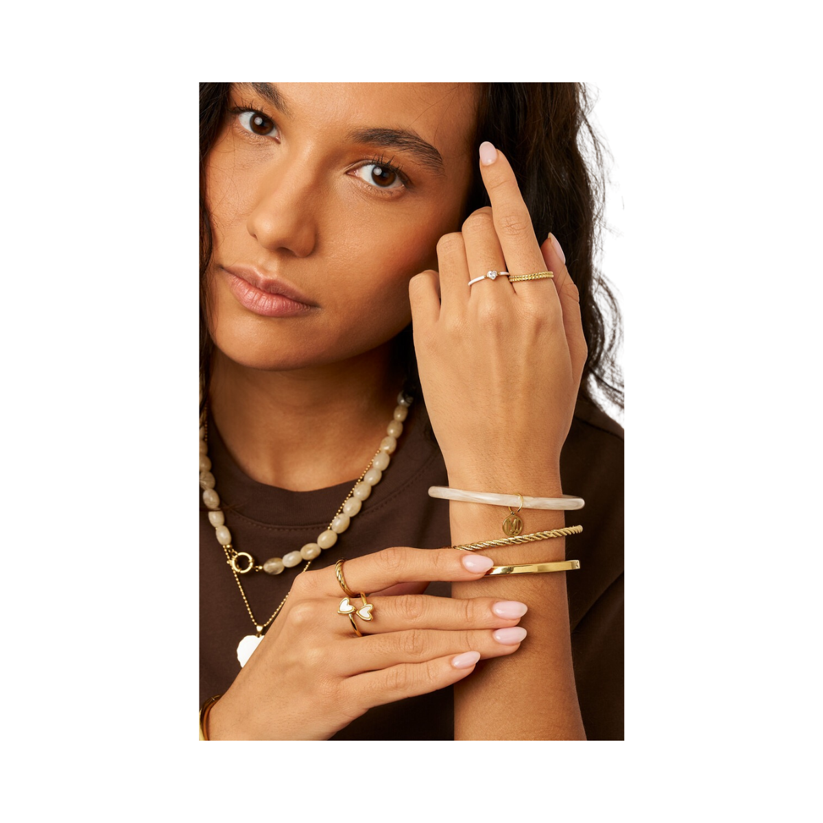 Bangle Set Thin Beige - Gold