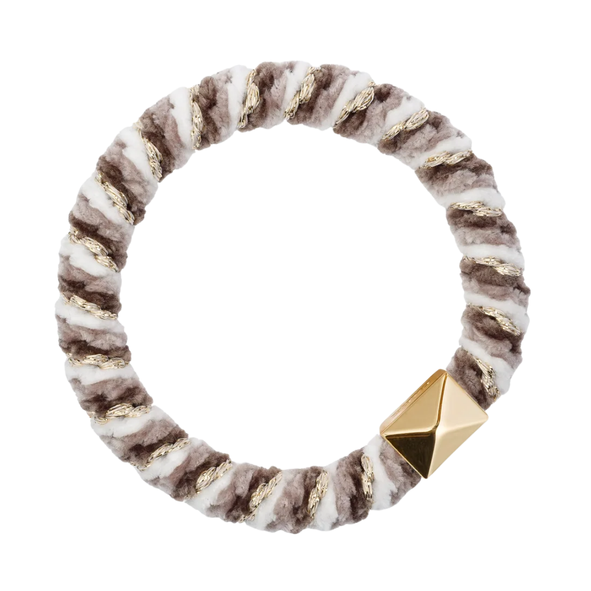 Fluffy Fat Hair Tie W/Gold - Warm Taupe Mix