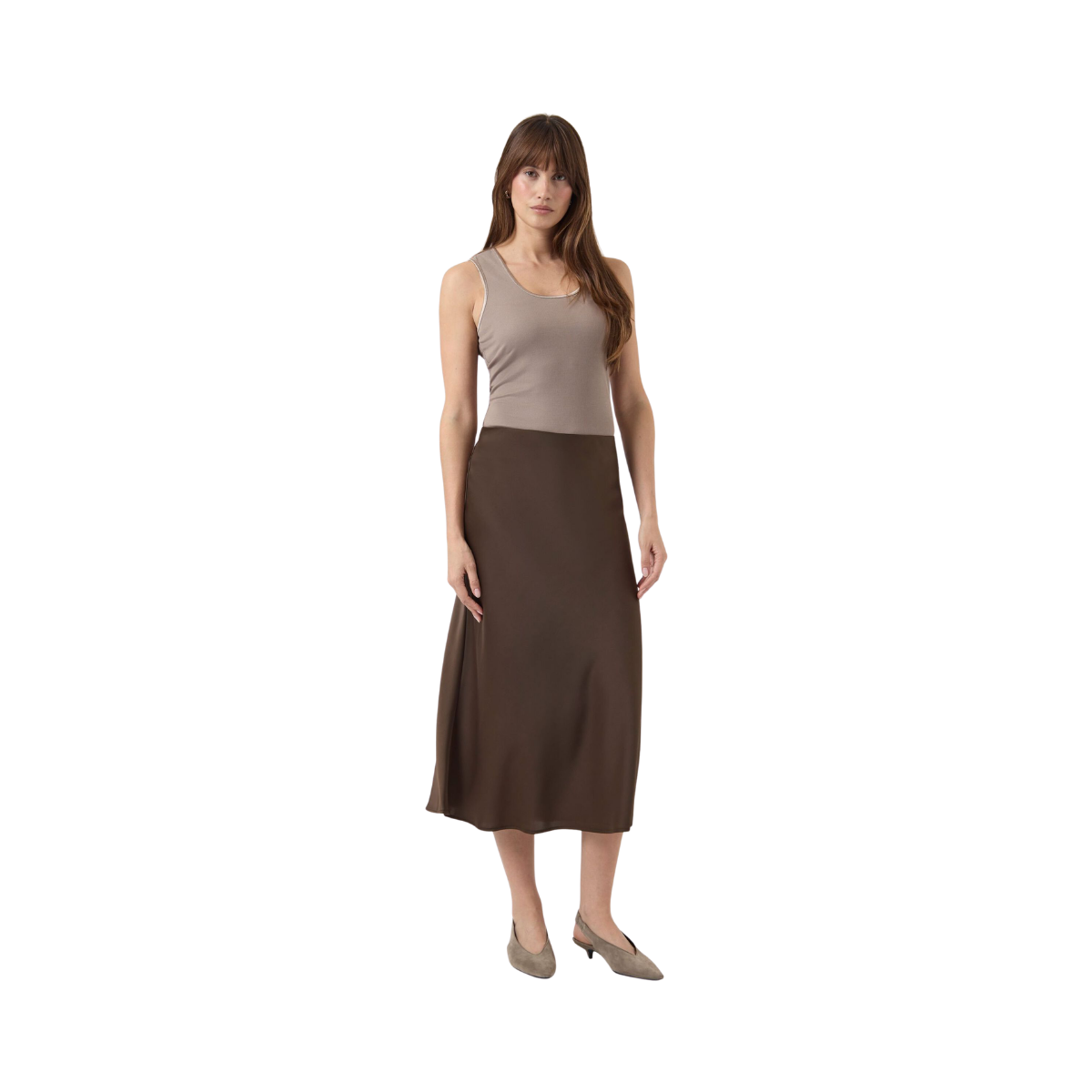YASPella Highwaist Midi Skirt - Chocolate brown