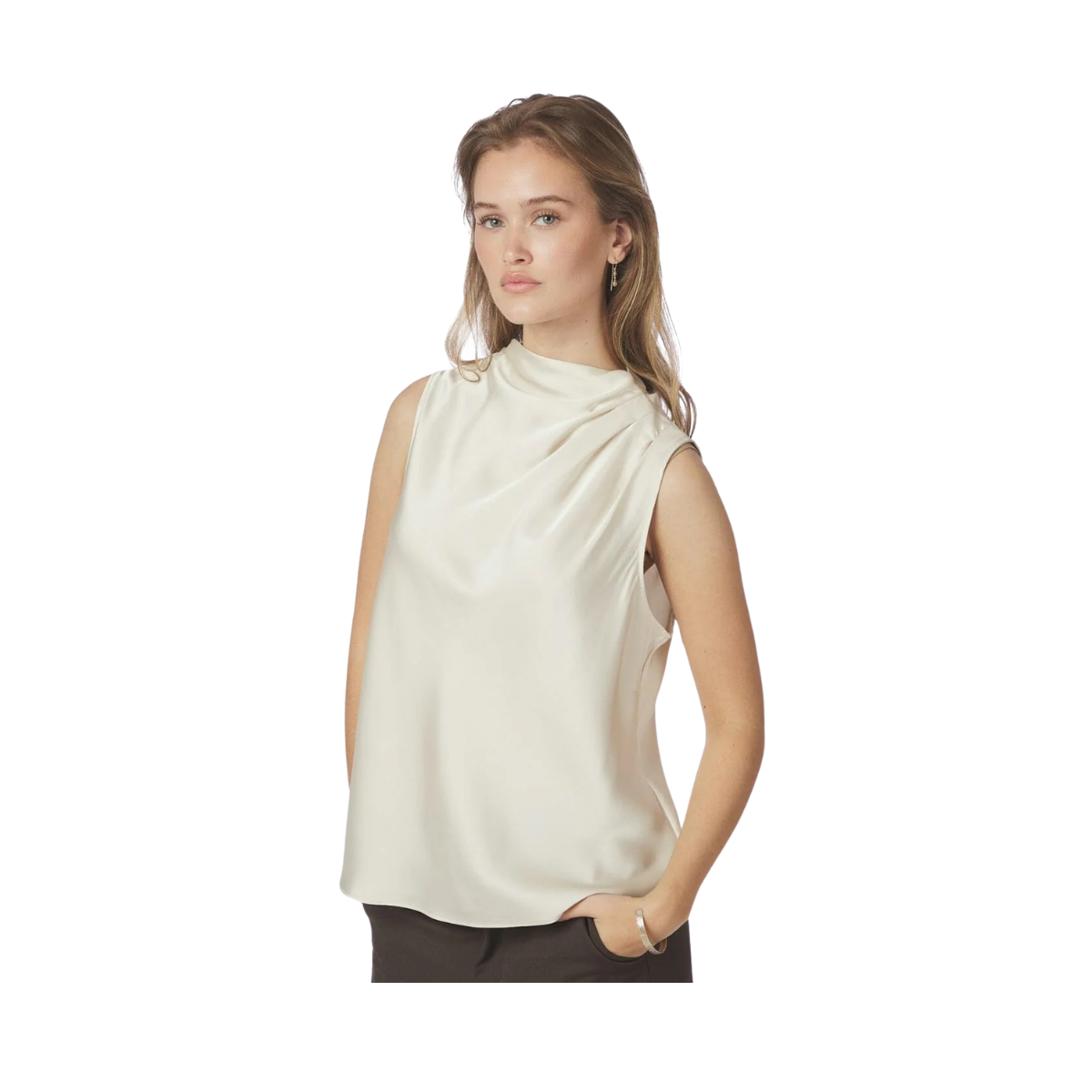 Isola Drapy Satin Top - Creme
