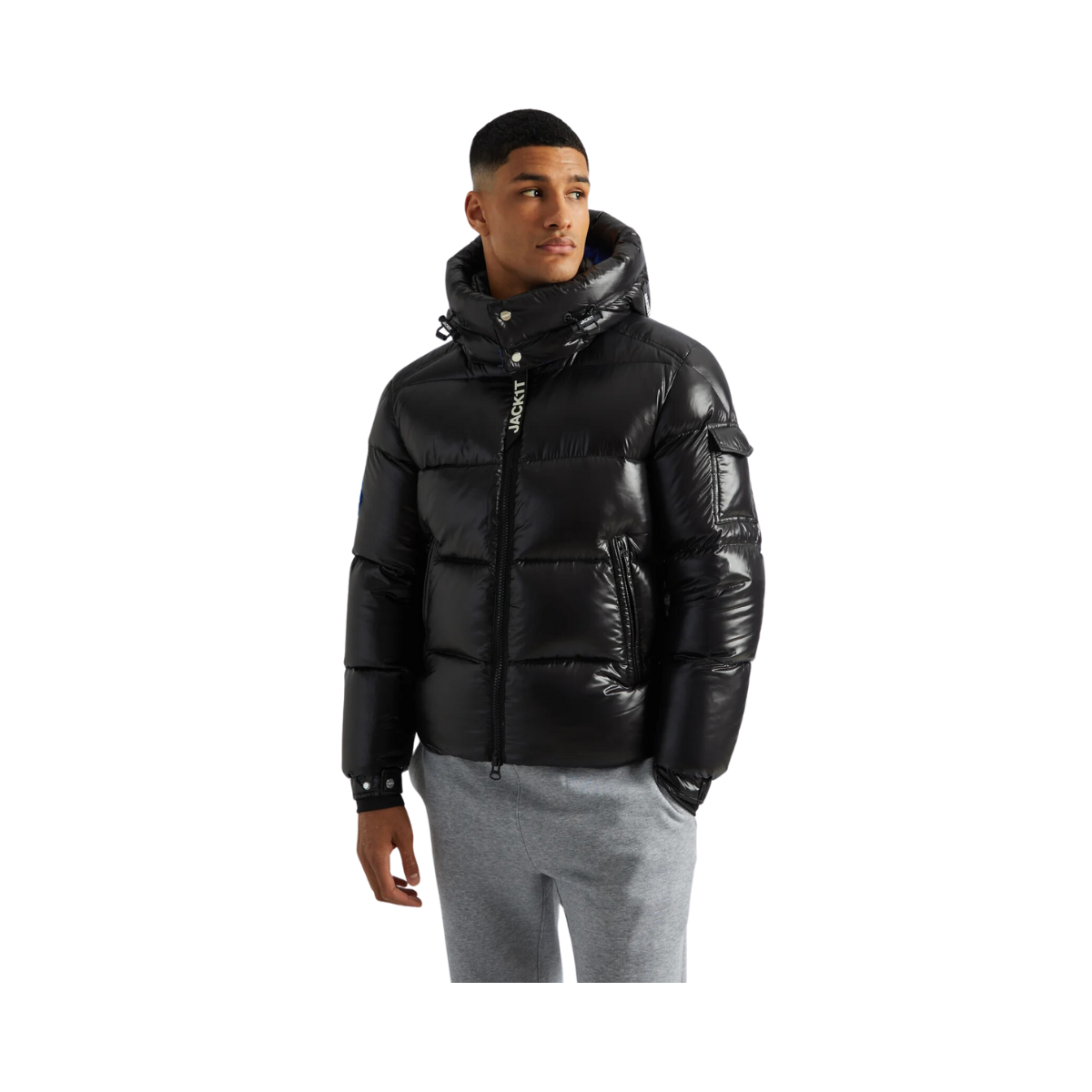 EZ PUFFER SLICK HOOD - Black/Blue